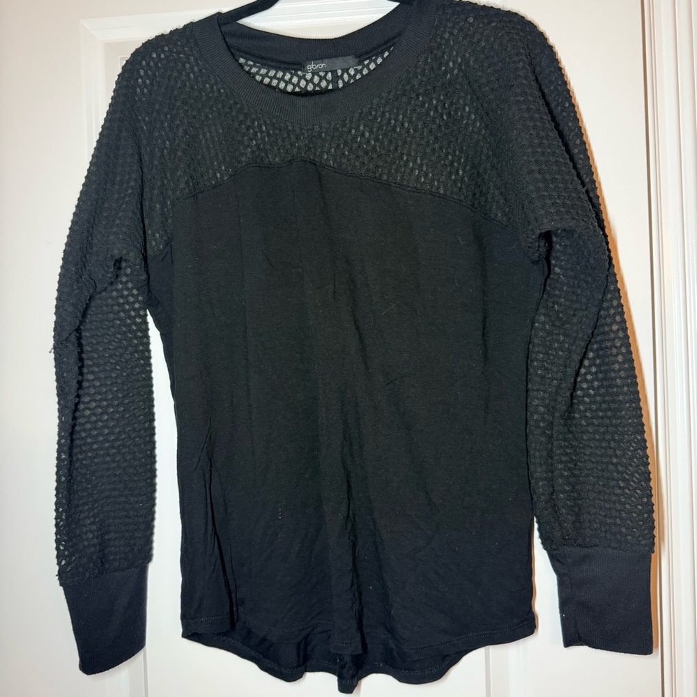 Gibson Black Textured Mesh Knit Top